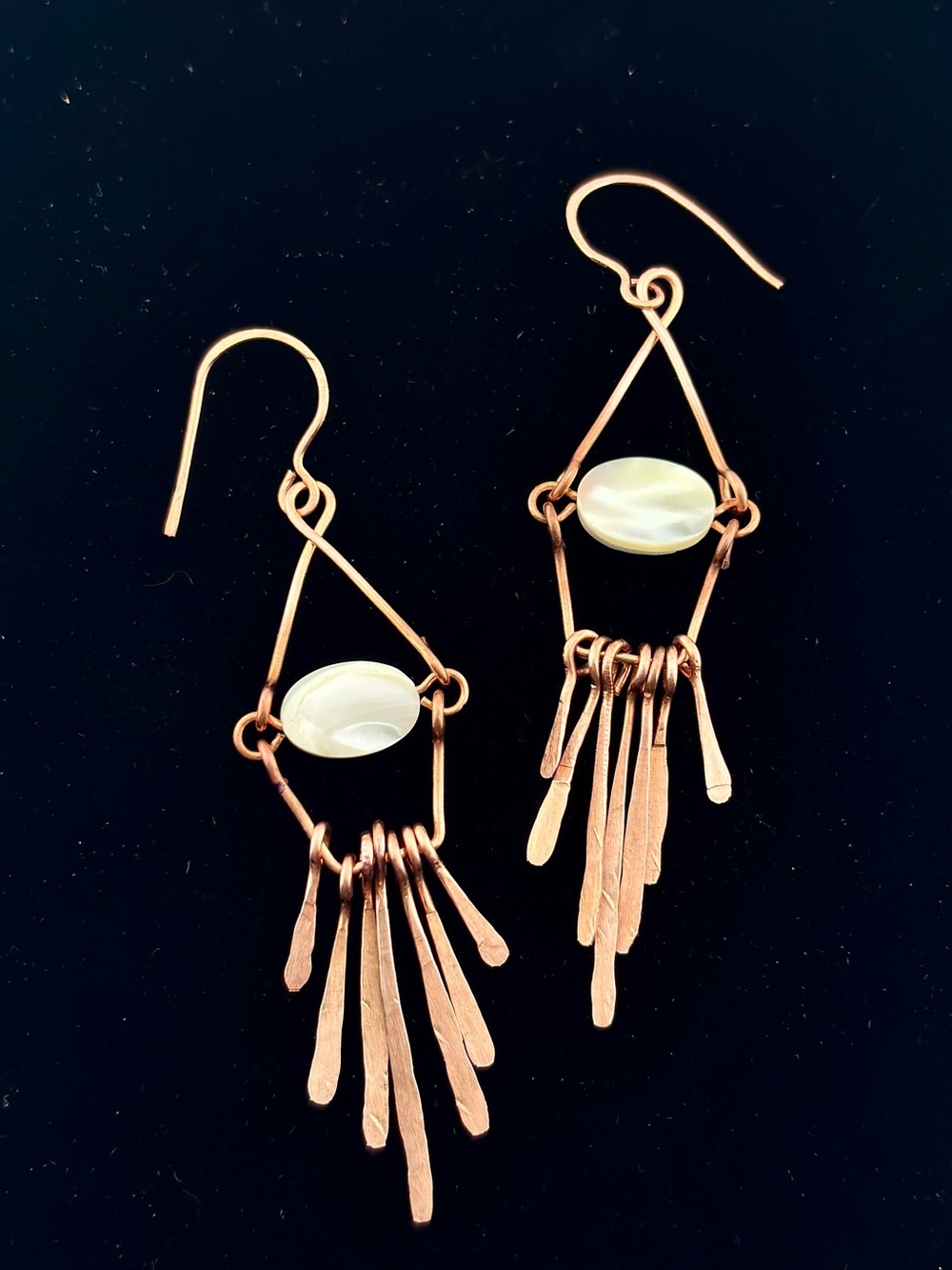 HANDMADE Mother of Pearl Wire Wrapped Copper Dangle Earrings, Jewelry  Gift